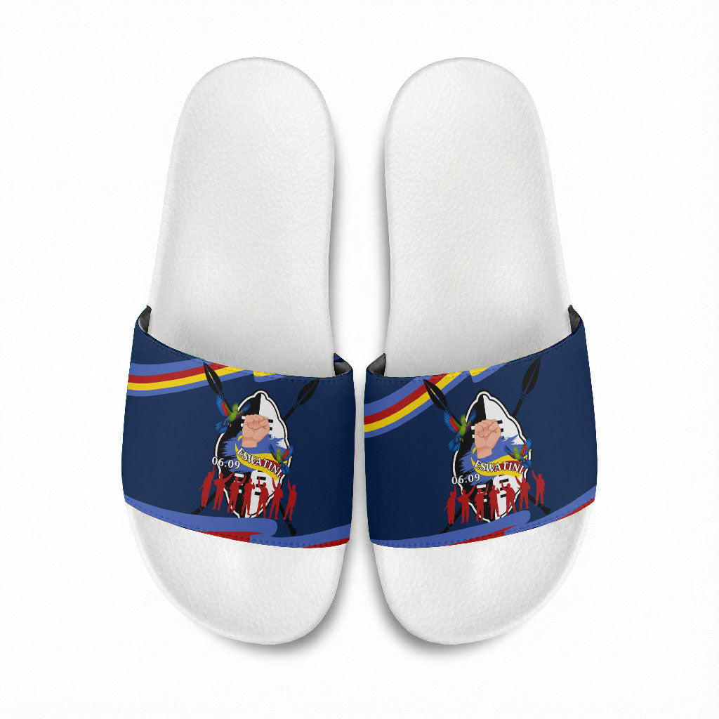 Eswatini Somhlolo Day Slide Sandals Swazi Flag Tribal Shield Heritage Graphic