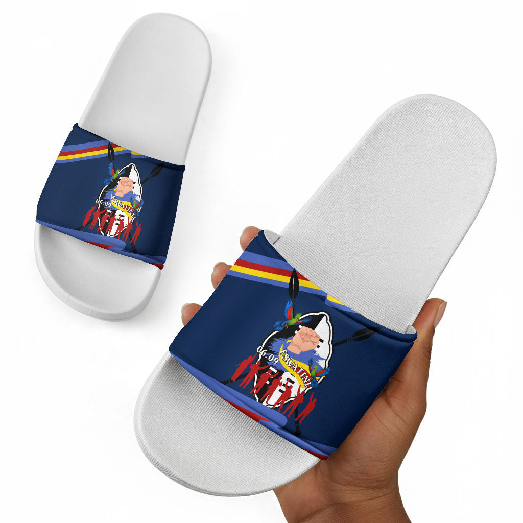 Eswatini Somhlolo Day Slide Sandals Swazi Flag Tribal Shield Heritage Graphic