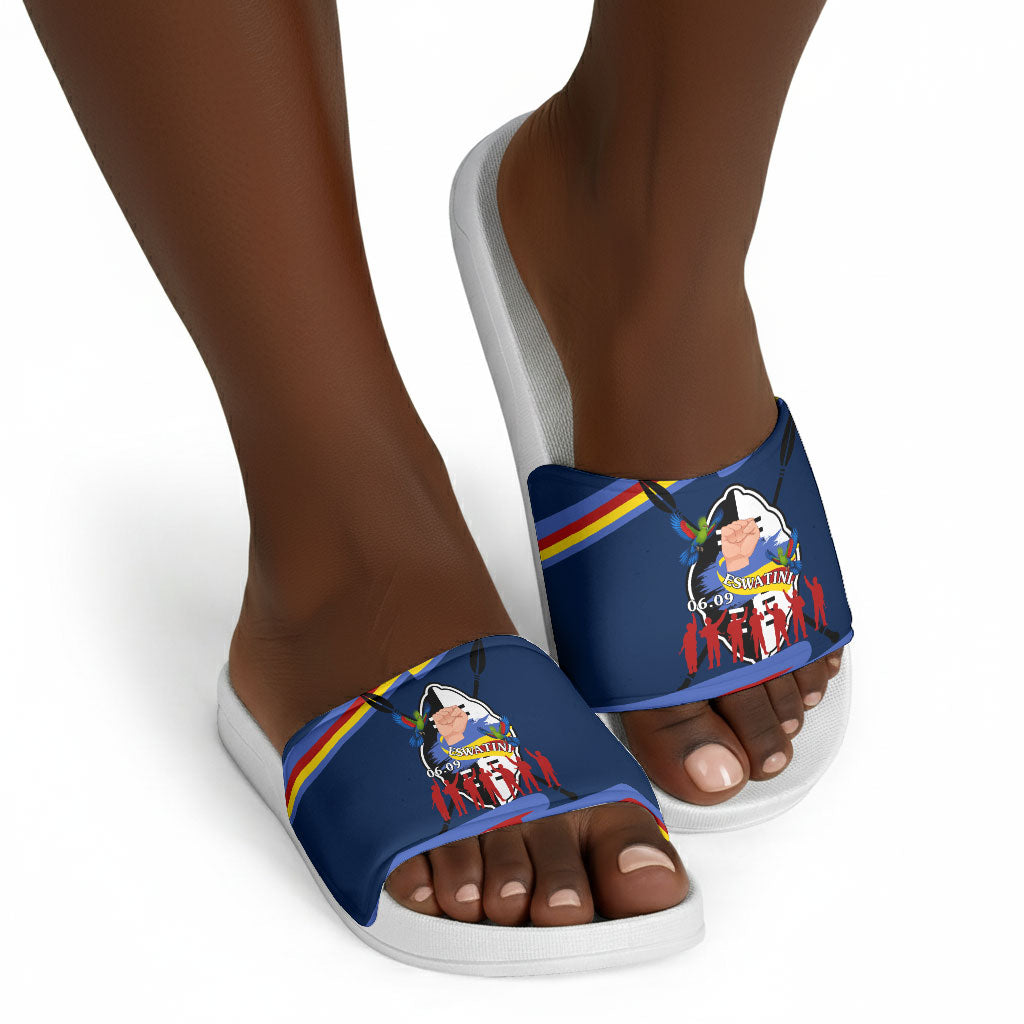 Eswatini Somhlolo Day Slide Sandals Swazi Flag Tribal Shield Heritage Graphic