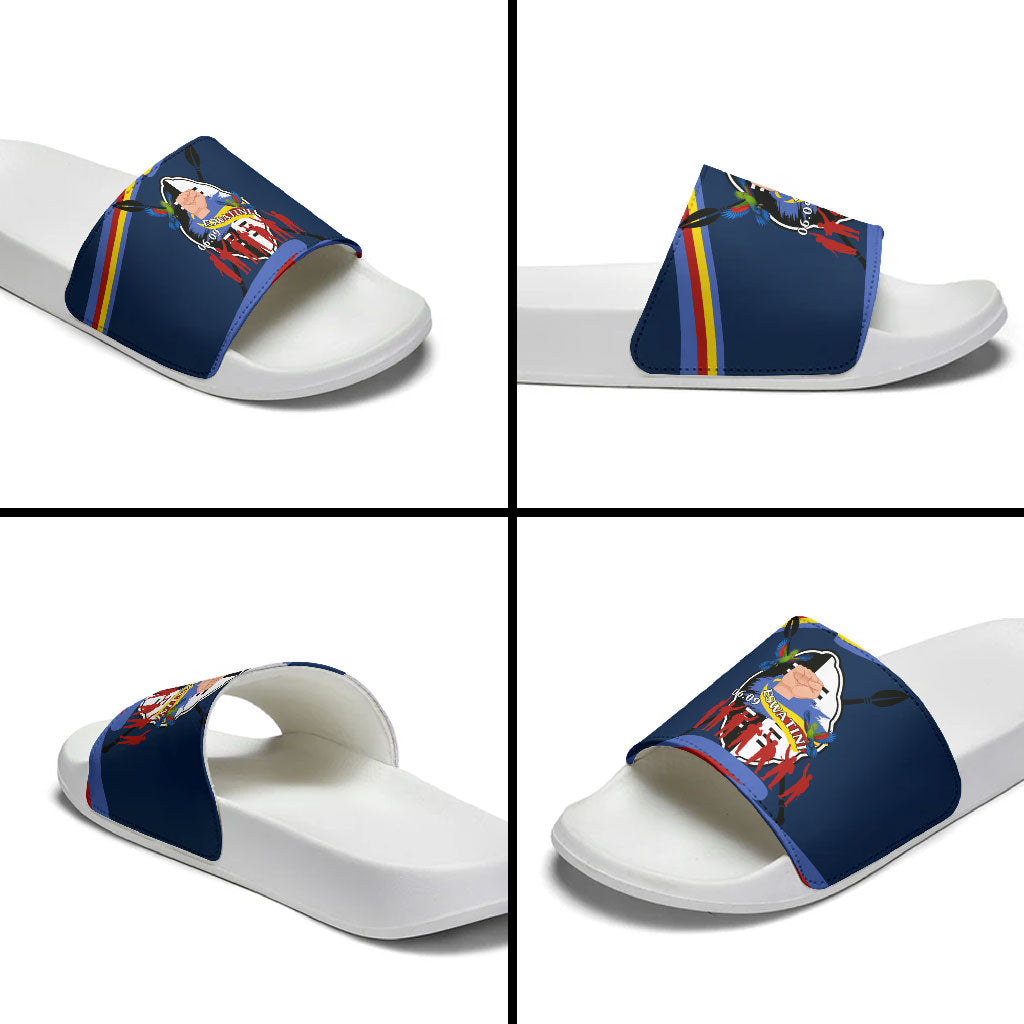 Eswatini Somhlolo Day Slide Sandals Swazi Flag Tribal Shield Heritage Graphic