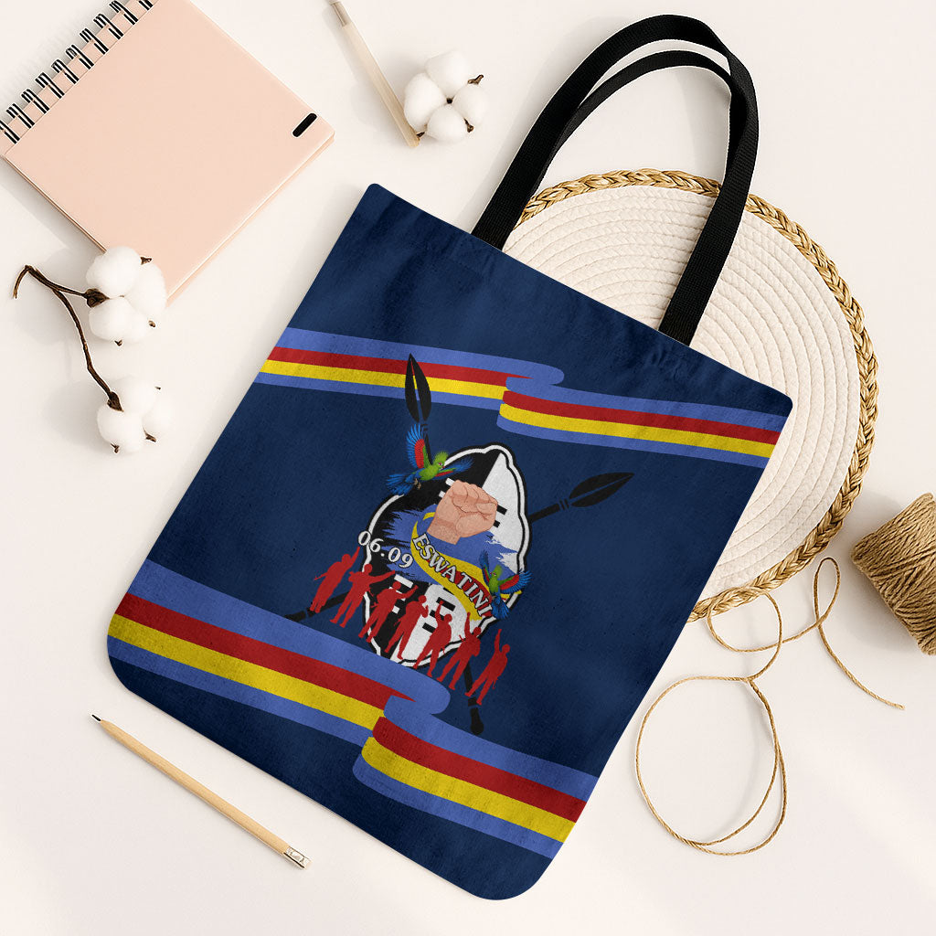 Eswatini Somhlolo Day Tote Bag Swazi Flag Tribal Shield Heritage Graphic