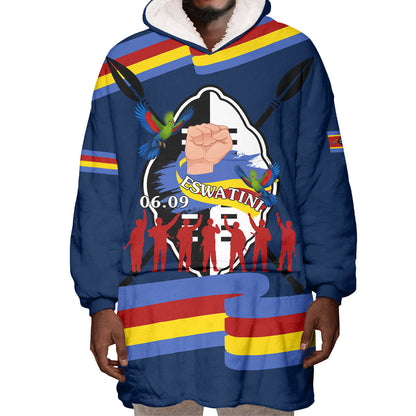 Eswatini Somhlolo Day Wearable Blanket Hoodie Swazi Flag Tribal Shield Heritage Graphic