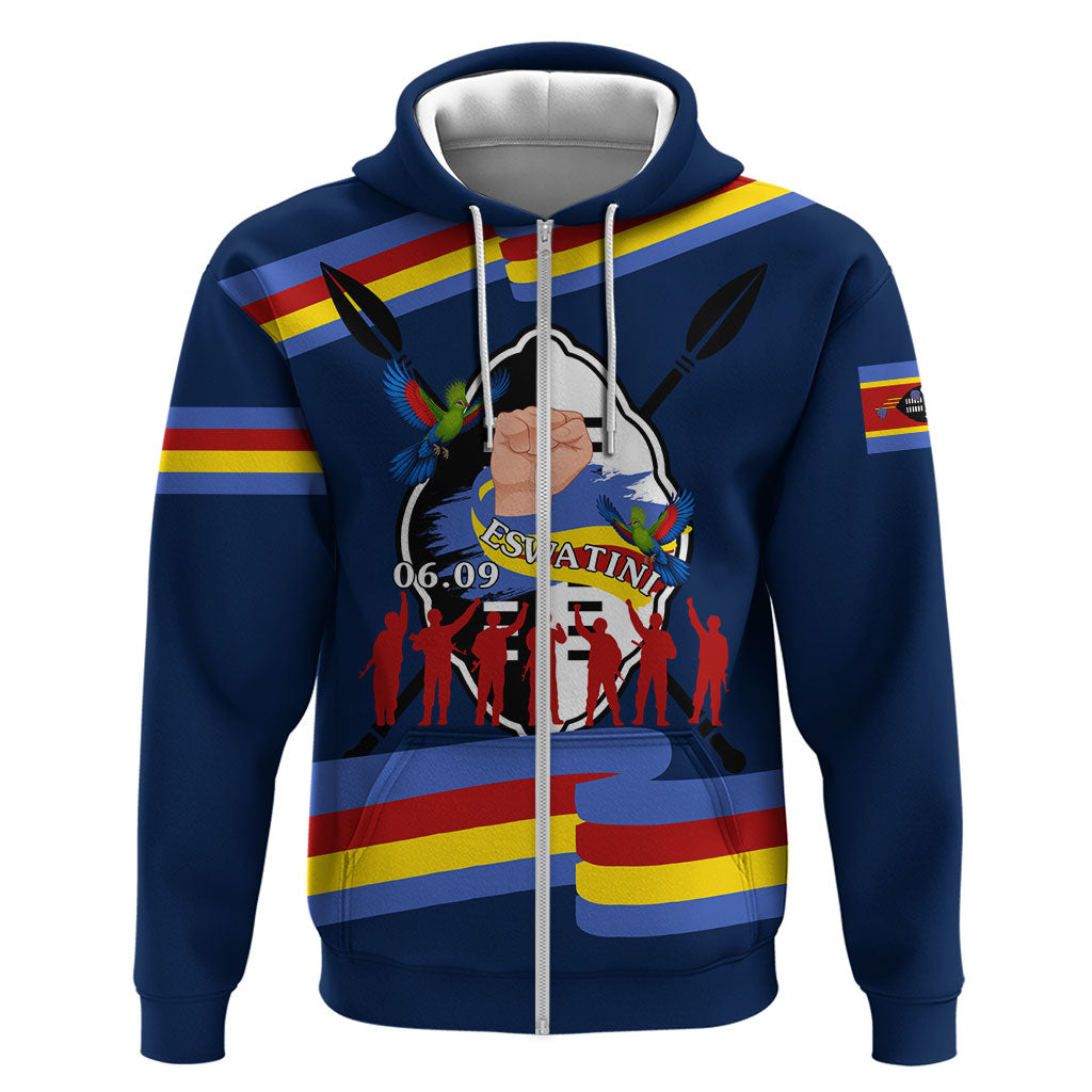 Eswatini Somhlolo Day Zip Hoodie Swazi Flag Tribal Shield Heritage Graphic
