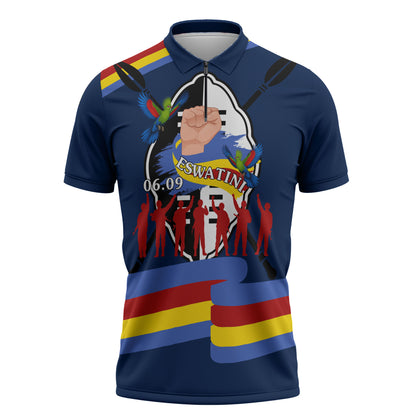 Eswatini Somhlolo Day Zipper Polo Shirt Swazi Flag Tribal Shield Heritage Graphic