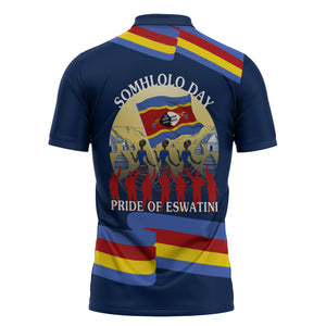 Eswatini Somhlolo Day Zipper Polo Shirt Swazi Flag Tribal Shield Heritage Graphic