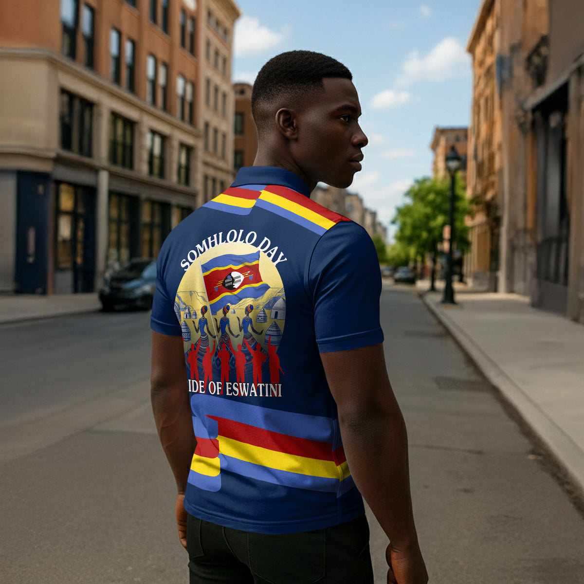 Eswatini Somhlolo Day Zipper Polo Shirt Swazi Flag Tribal Shield Heritage Graphic