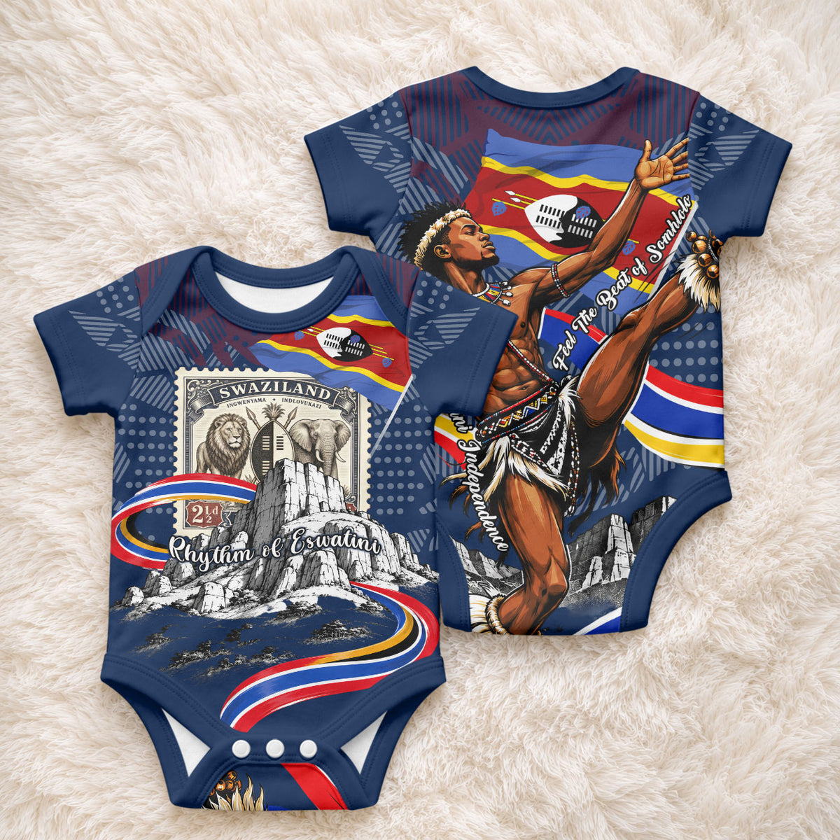 Eswatini Somhlolo Day Baby Onesie Swazi Flag Stamp Traditional Dancer African Heritage Graphic