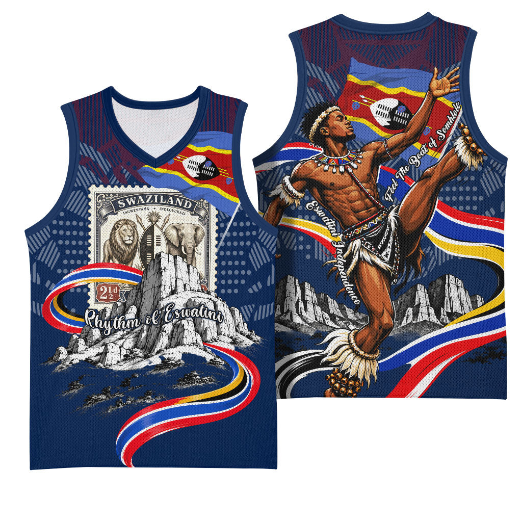 Eswatini Somhlolo Day Basketball Jersey Swazi Flag Stamp Traditional Dancer African Heritage Graphic