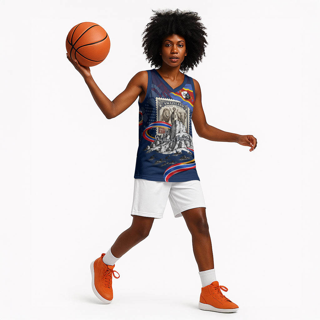 Eswatini Somhlolo Day Basketball Jersey Swazi Flag Stamp Traditional Dancer African Heritage Graphic