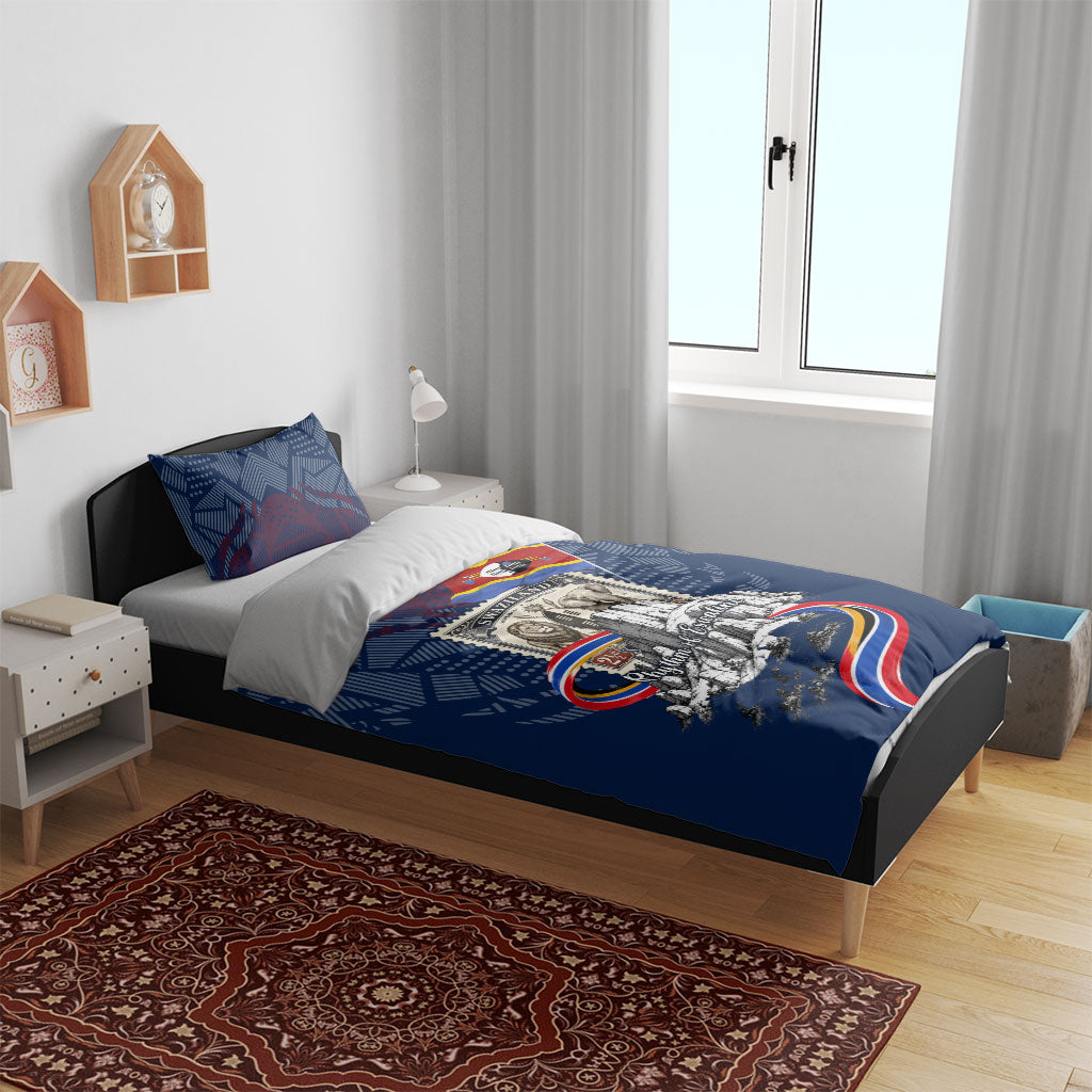 Eswatini Somhlolo Day Bedding Set Swazi Flag Stamp Traditional Dancer African Heritage Graphic