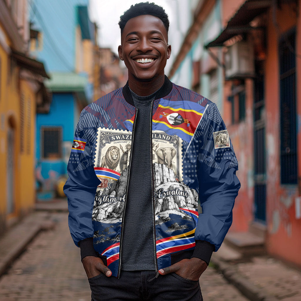 Eswatini Somhlolo Day Bomber Jacket Swazi Flag Stamp Traditional Dancer African Heritage Graphic