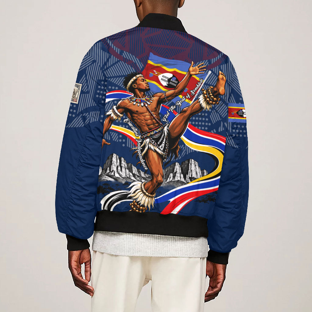 Eswatini Somhlolo Day Bomber Jacket Swazi Flag Stamp Traditional Dancer African Heritage Graphic