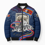 Eswatini Somhlolo Day Bomber Puffer Jacket Swazi Flag Stamp Traditional Dancer African Heritage Graphic
