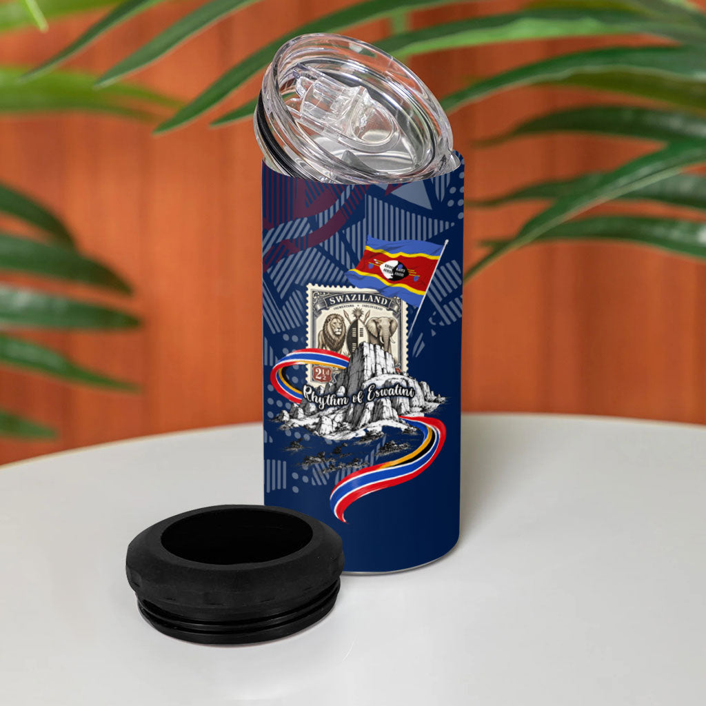 Eswatini Somhlolo Day 4 in 1 Can Cooler Tumbler Swazi Flag Stamp Traditional Dancer African Heritage Graphic