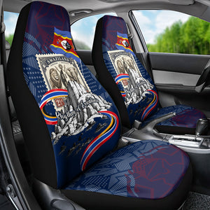 Eswatini Somhlolo Day Car Seat Cover Swazi Flag Stamp Traditional Dancer African Heritage Graphic