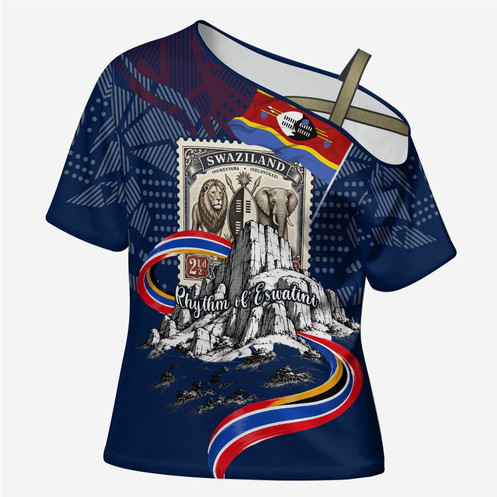 Eswatini Somhlolo Day Cross Shoulder Shirt Swazi Flag Stamp Traditional Dancer African Heritage Graphic