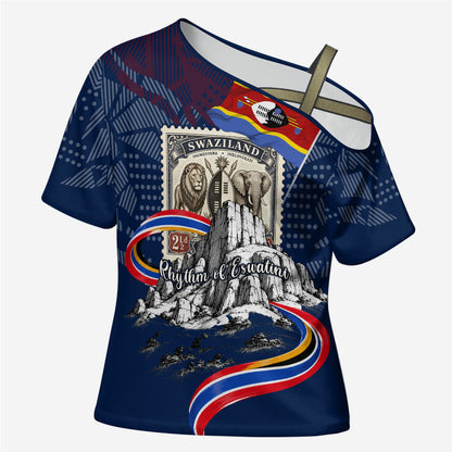 Eswatini Somhlolo Day Cross Shoulder Shirt Swazi Flag Stamp Traditional Dancer African Heritage Graphic