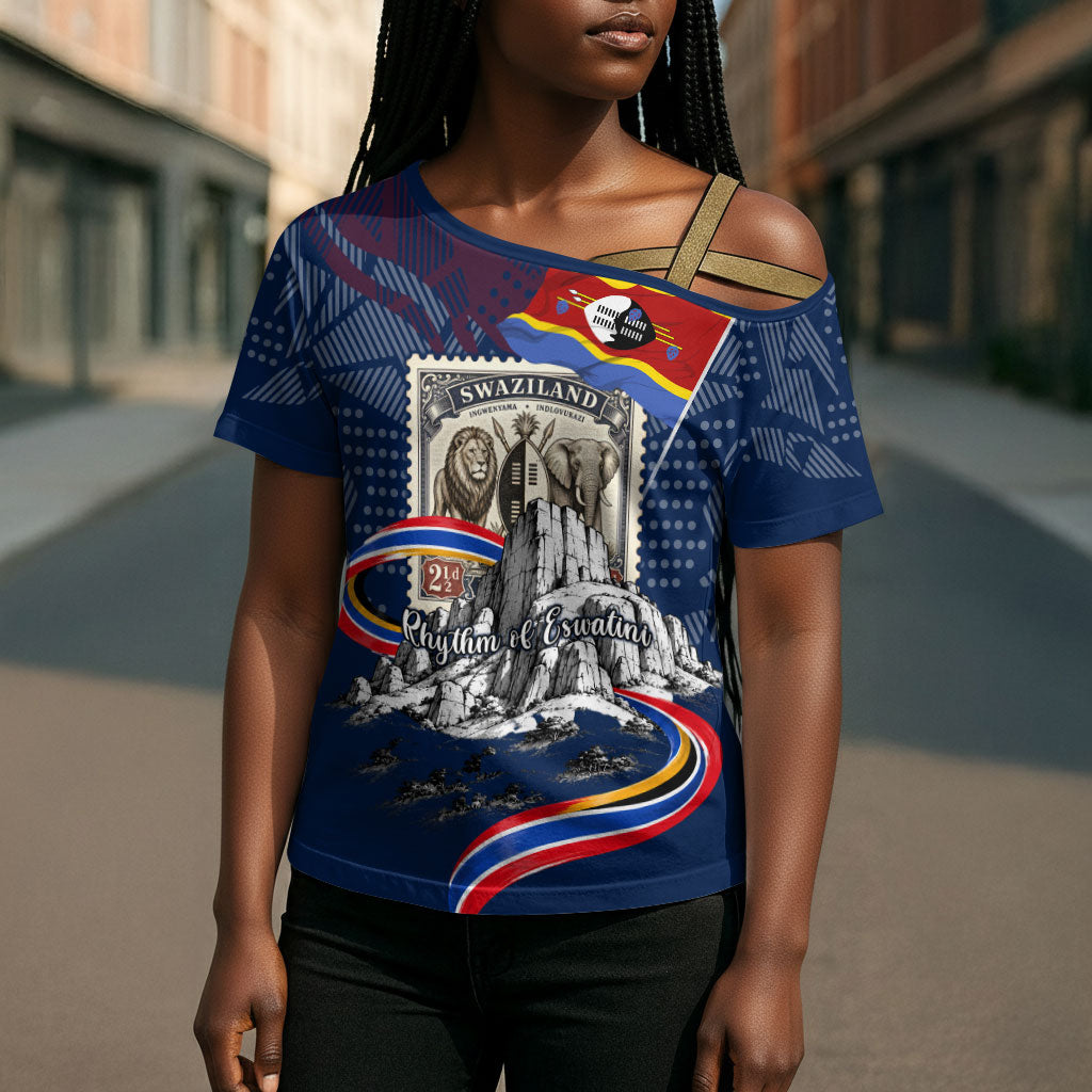 Eswatini Somhlolo Day Cross Shoulder Shirt Swazi Flag Stamp Traditional Dancer African Heritage Graphic