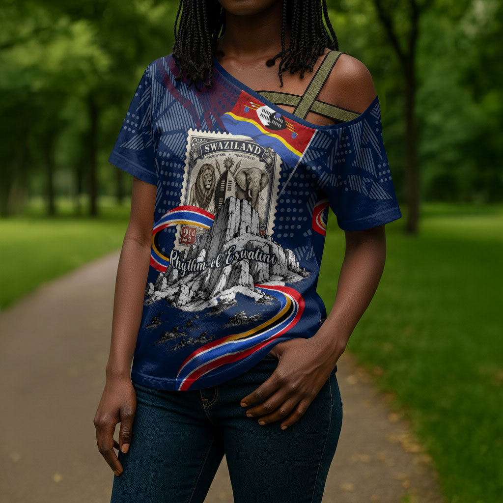Eswatini Somhlolo Day Cross Shoulder Shirt Swazi Flag Stamp Traditional Dancer African Heritage Graphic