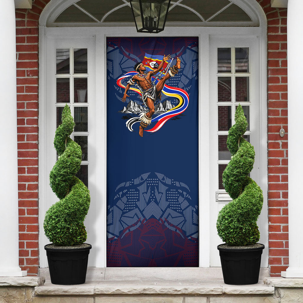 Eswatini Somhlolo Day Door Cover Swazi Flag Stamp Traditional Dancer African Heritage Graphic