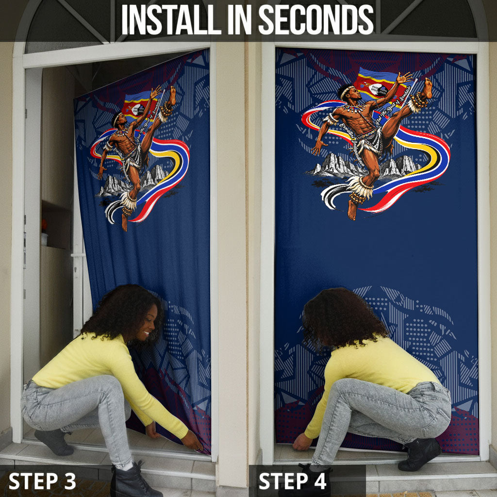 Eswatini Somhlolo Day Door Cover Swazi Flag Stamp Traditional Dancer African Heritage Graphic