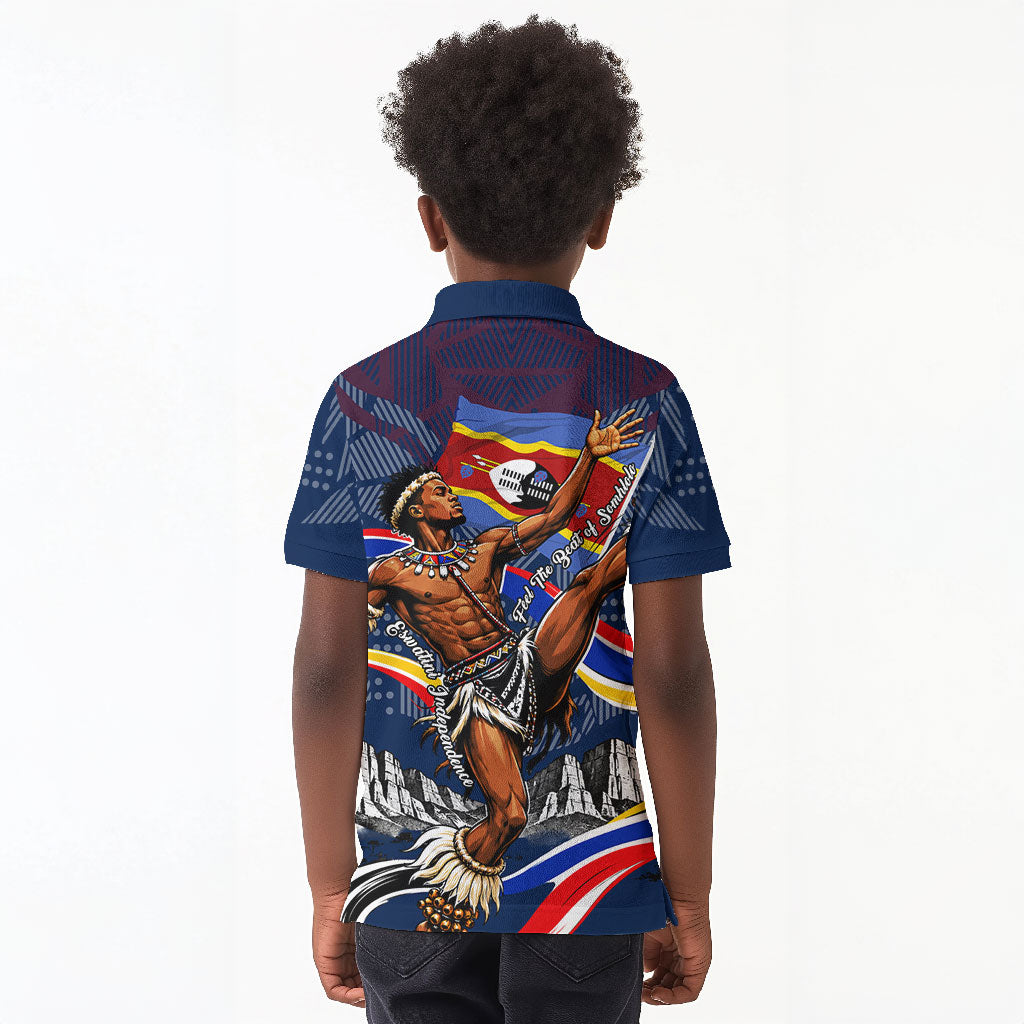 Eswatini Somhlolo Day Kid Polo Shirt Swazi Flag Stamp Traditional Dancer African Heritage Graphic