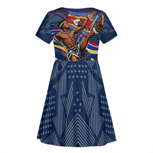 Eswatini Somhlolo Day Kid Short Sleeve Dress Swazi Flag Stamp Traditional Dancer African Heritage Graphic
