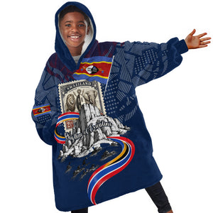 Eswatini Somhlolo Day Kid Wearable Blanket Hoodie Swazi Flag Stamp Traditional Dancer African Heritage Graphic