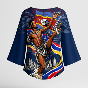 Eswatini Somhlolo Day Kimono Sleeve Blouse Swazi Flag Stamp Traditional Dancer African Heritage Graphic