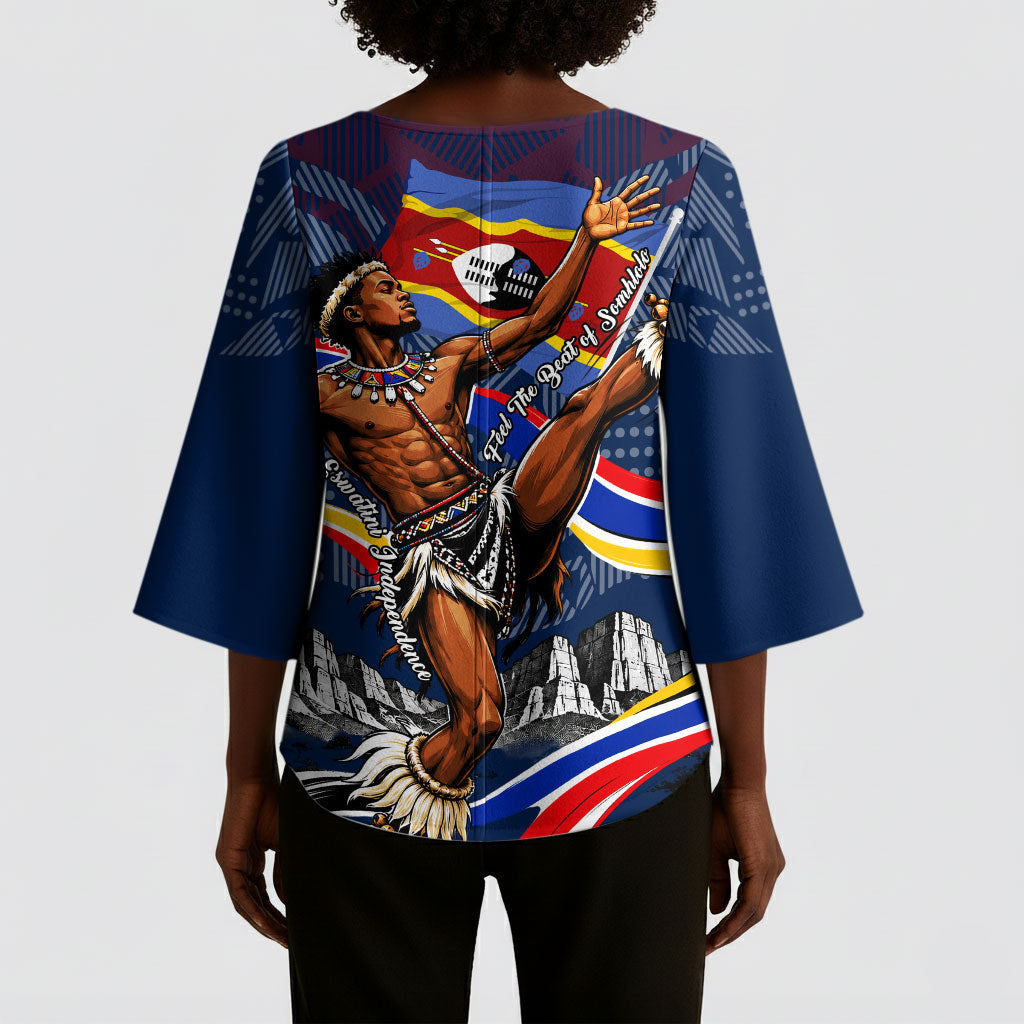 Eswatini Somhlolo Day Kimono Sleeve Blouse Swazi Flag Stamp Traditional Dancer African Heritage Graphic