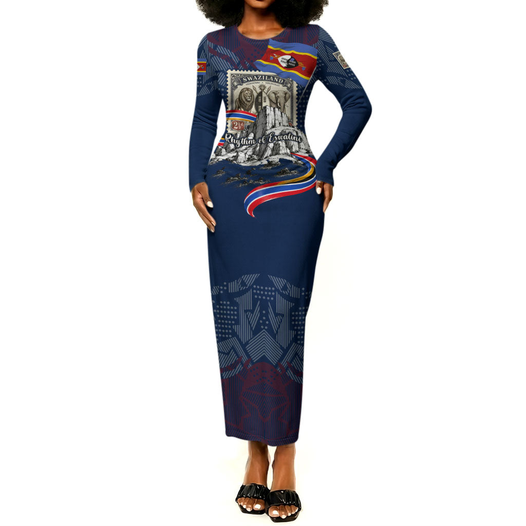 Eswatini Somhlolo Day Long Sleeve Bodycon Dress Swazi Flag Stamp Traditional Dancer African Heritage Graphic