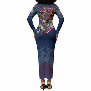 Eswatini Somhlolo Day Long Sleeve Bodycon Dress Swazi Flag Stamp Traditional Dancer African Heritage Graphic