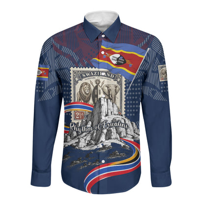 Eswatini Somhlolo Day Long Sleeve Button Shirt Swazi Flag Stamp Traditional Dancer African Heritage Graphic