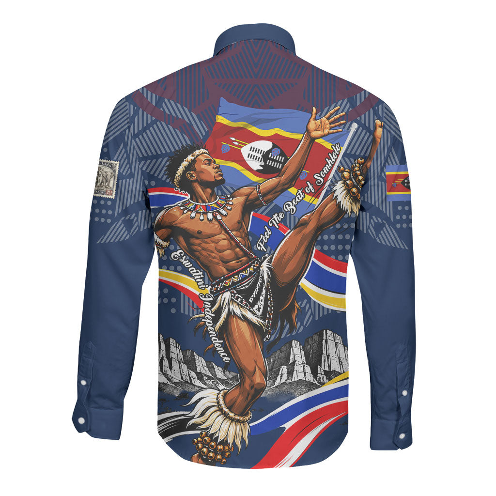 Eswatini Somhlolo Day Long Sleeve Button Shirt Swazi Flag Stamp Traditional Dancer African Heritage Graphic