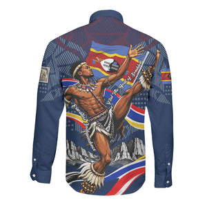 Eswatini Somhlolo Day Long Sleeve Button Shirt Swazi Flag Stamp Traditional Dancer African Heritage Graphic