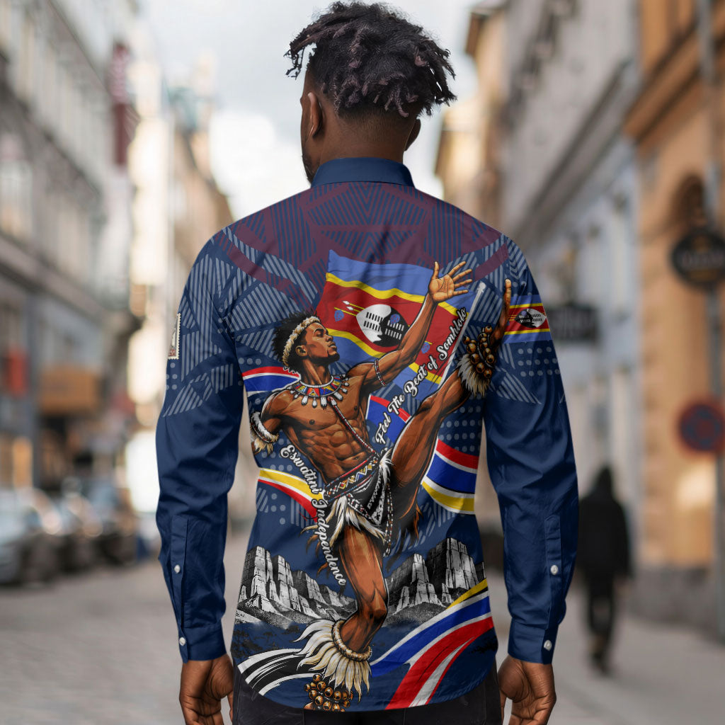 Eswatini Somhlolo Day Long Sleeve Button Shirt Swazi Flag Stamp Traditional Dancer African Heritage Graphic