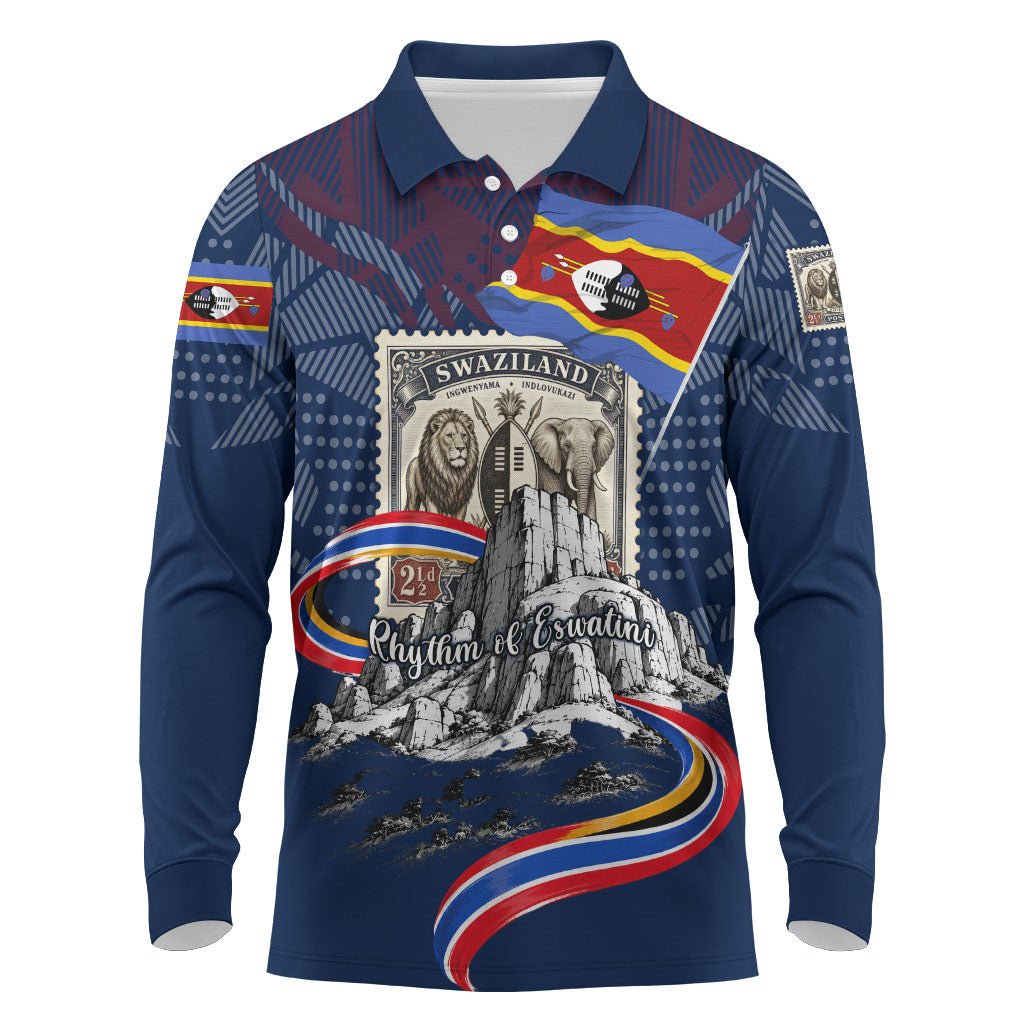 Eswatini Somhlolo Day Long Sleeve Polo Shirt Swazi Flag Stamp Traditional Dancer African Heritage Graphic
