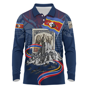 Eswatini Somhlolo Day Long Sleeve Polo Shirt Swazi Flag Stamp Traditional Dancer African Heritage Graphic