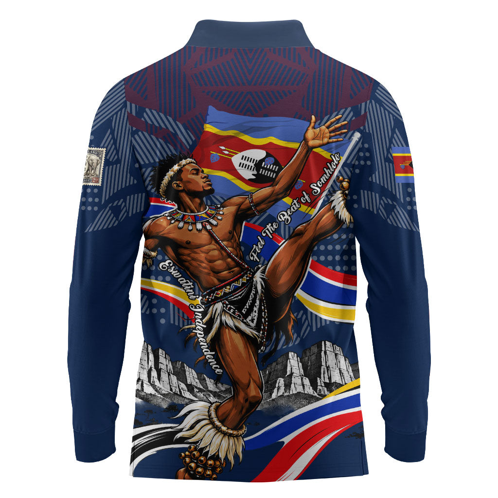 Eswatini Somhlolo Day Long Sleeve Polo Shirt Swazi Flag Stamp Traditional Dancer African Heritage Graphic
