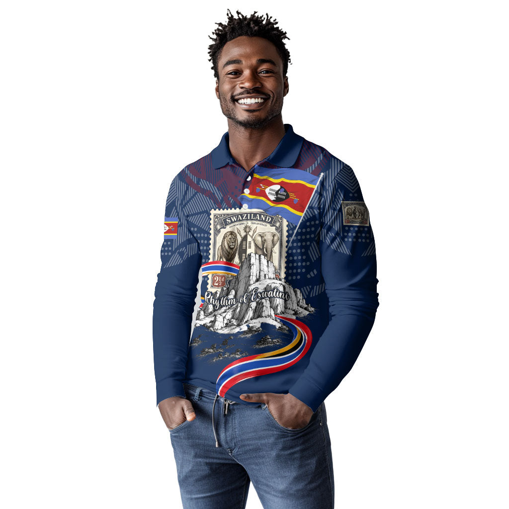 Eswatini Somhlolo Day Long Sleeve Polo Shirt Swazi Flag Stamp Traditional Dancer African Heritage Graphic