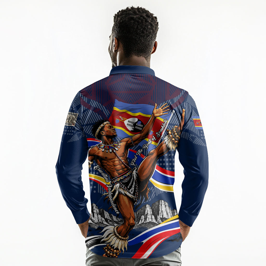 Eswatini Somhlolo Day Long Sleeve Polo Shirt Swazi Flag Stamp Traditional Dancer African Heritage Graphic