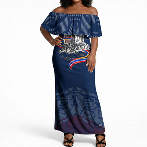 Eswatini Somhlolo Day Off Shoulder Maxi Dress Swazi Flag Stamp Traditional Dancer African Heritage Graphic
