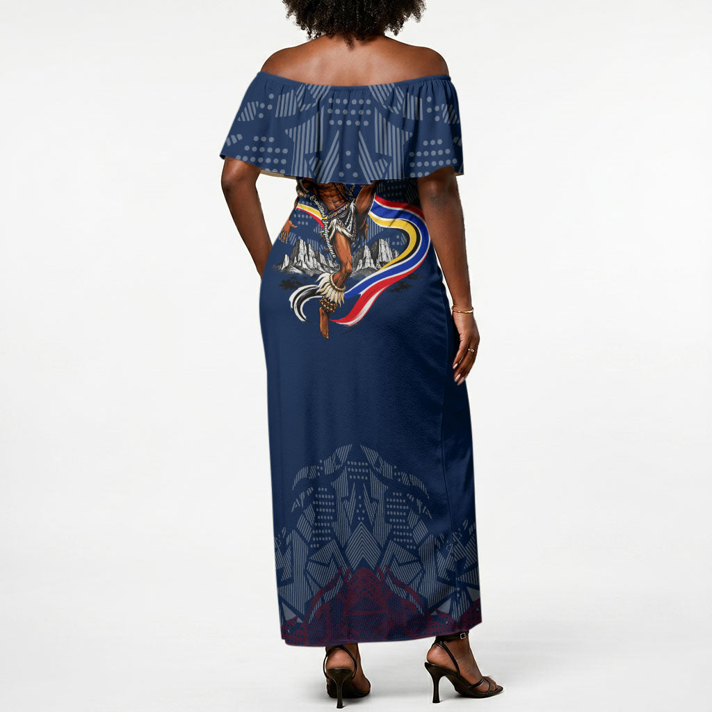 Eswatini Somhlolo Day Off Shoulder Maxi Dress Swazi Flag Stamp Traditional Dancer African Heritage Graphic