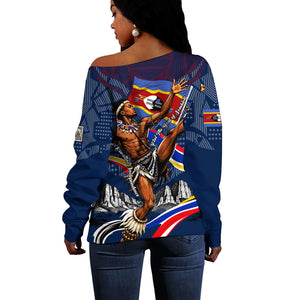 Eswatini Somhlolo Day Off Shoulder Sweater Swazi Flag Stamp Traditional Dancer African Heritage Graphic