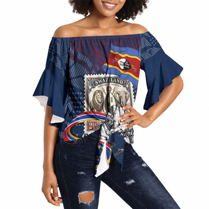 Eswatini Somhlolo Day Off Shoulder Wrap Waist Top Swazi Flag Stamp Traditional Dancer African Heritage Graphic