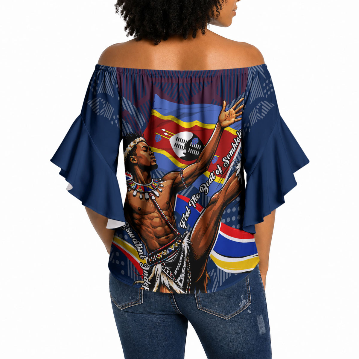 Eswatini Somhlolo Day Off Shoulder Wrap Waist Top Swazi Flag Stamp Traditional Dancer African Heritage Graphic