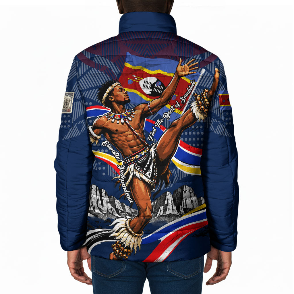 Eswatini Somhlolo Day Padded Jacket Swazi Flag Stamp Traditional Dancer African Heritage Graphic