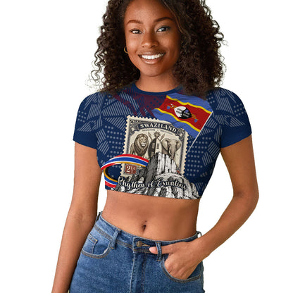 Eswatini Somhlolo Day Raglan Cropped T shirt Swazi Flag Stamp Traditional Dancer African Heritage Graphic