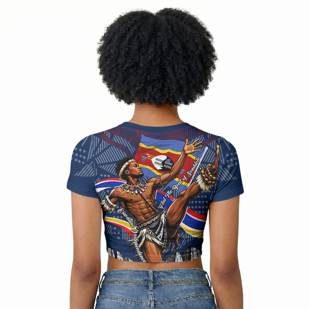 Eswatini Somhlolo Day Raglan Cropped T shirt Swazi Flag Stamp Traditional Dancer African Heritage Graphic