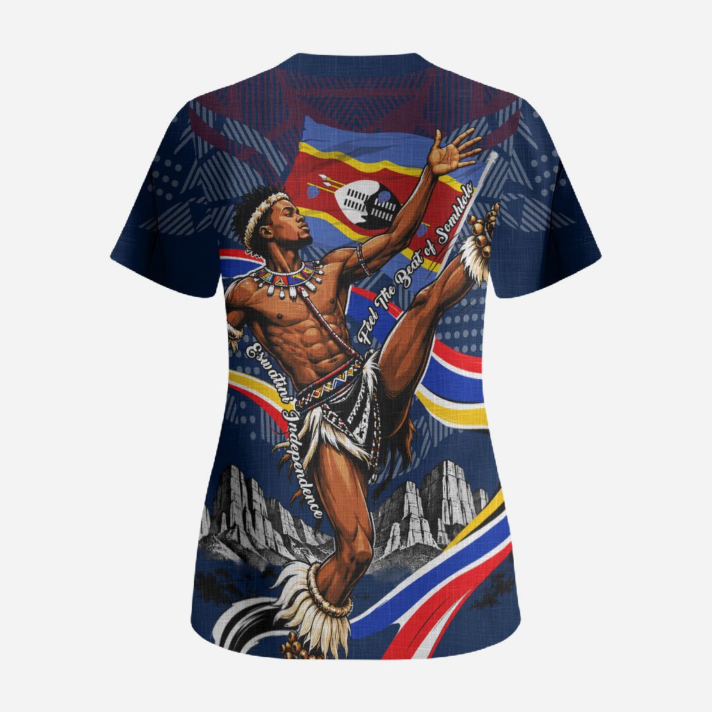 Eswatini Somhlolo Day Scrub Top Swazi Flag Stamp Traditional Dancer African Heritage Graphic